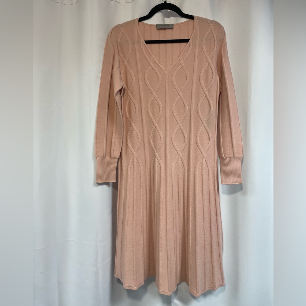 Elegant Pink Long Sleeve Knit Dress